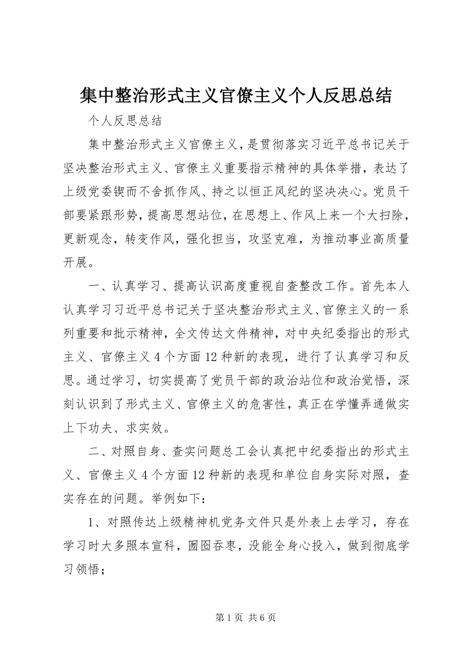 2023年集中整治形式主义官僚主义个人反思总结.docx_第1页