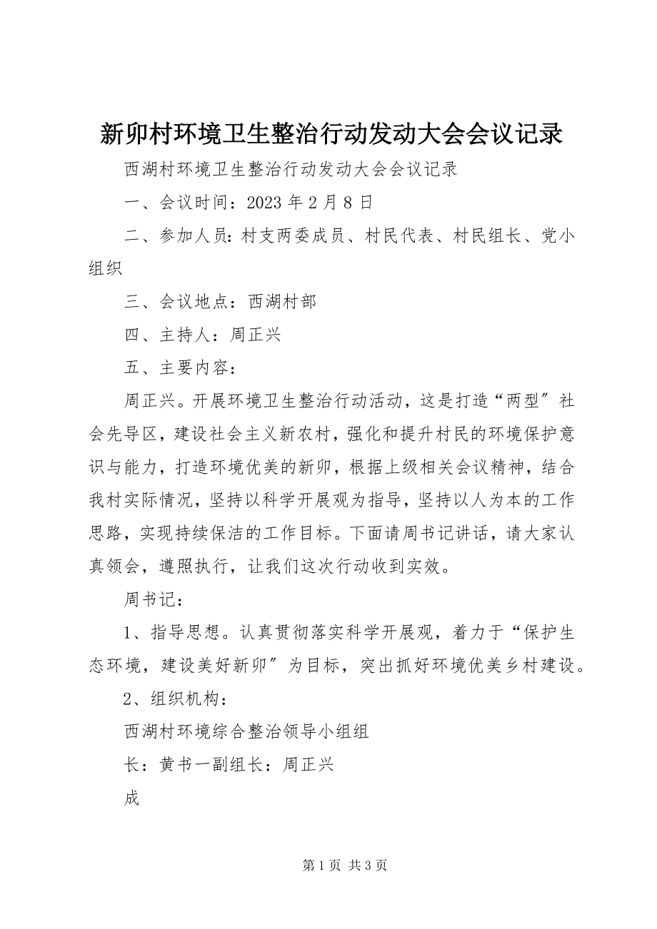 2023年新卯村环境卫生整治行动动员大会会议记录.docx_第1页