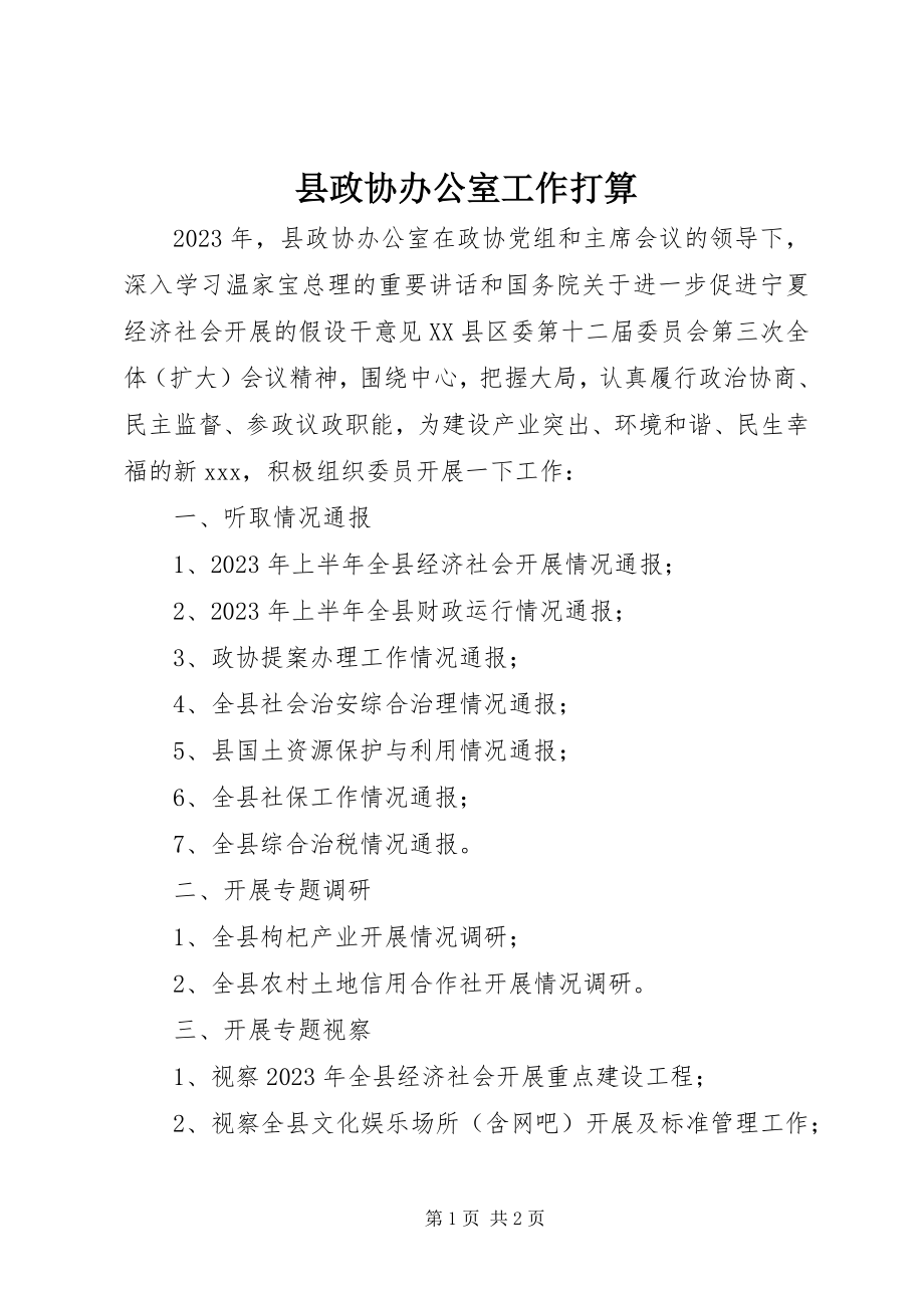 2023年县政协办公室工作打算.docx_第1页