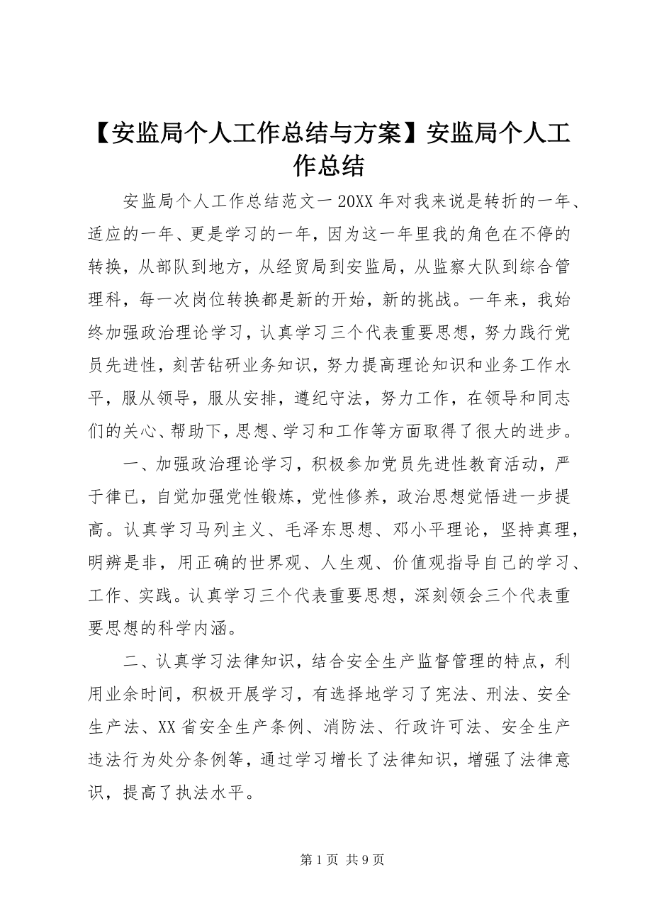 2023年安监局个人工作总结与计划安监局个人工作总结.docx_第1页