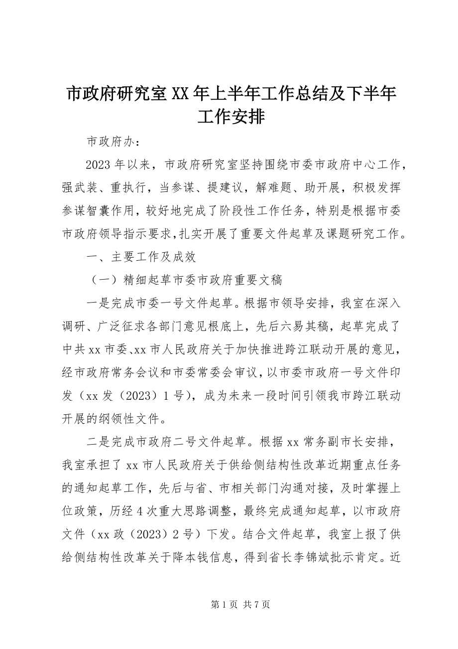 2023年市政府研究室上半年工作总结及下半年工作安排.docx_第1页