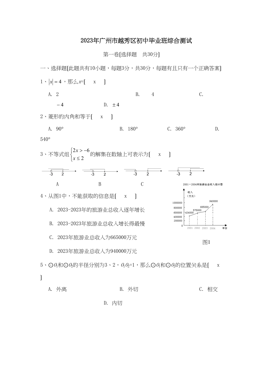 2023年广州市越秀区初中毕业班综合测试初中数学.docx_第1页