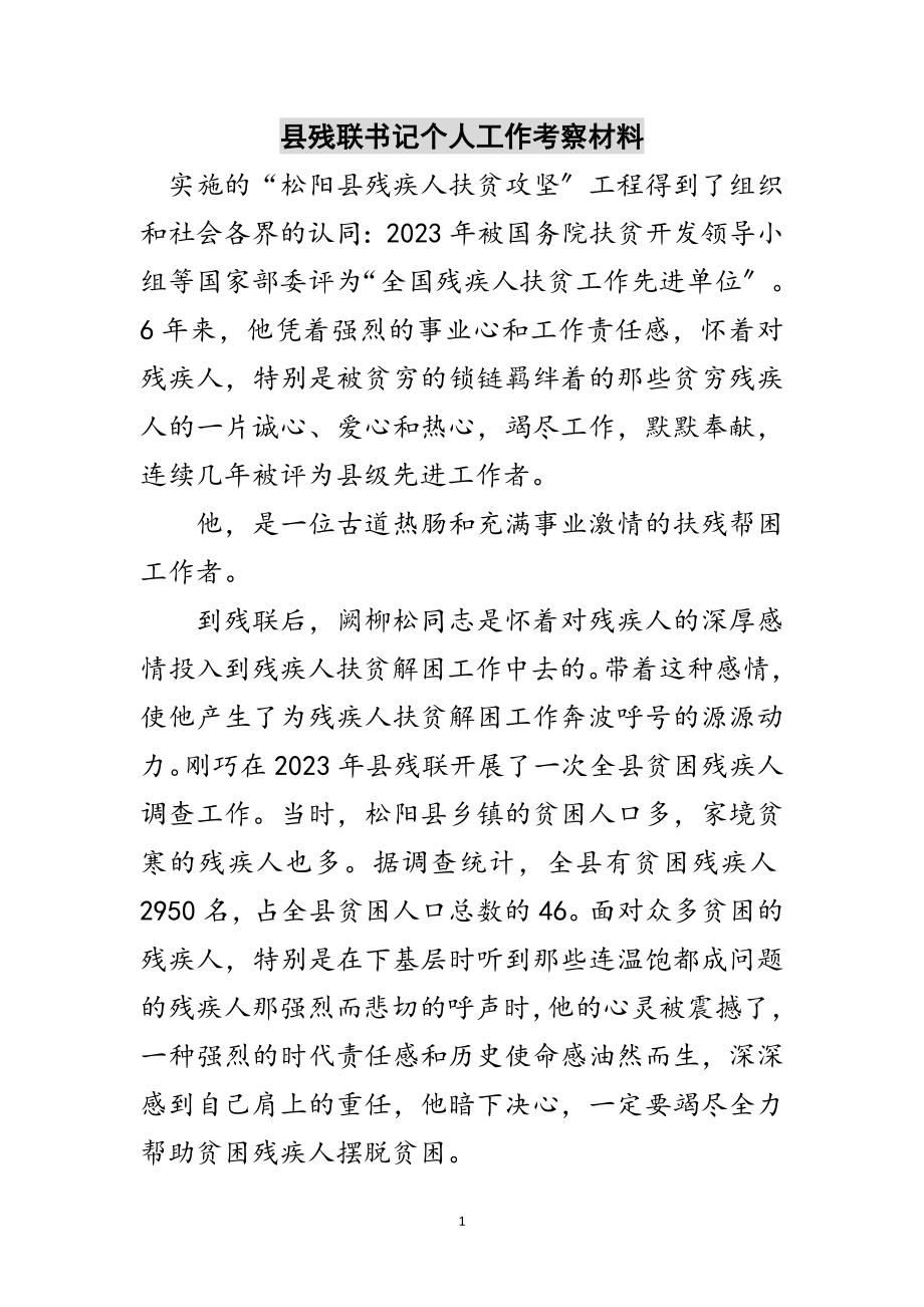 2023年县残联书记个人工作考察材料范文.doc_第1页