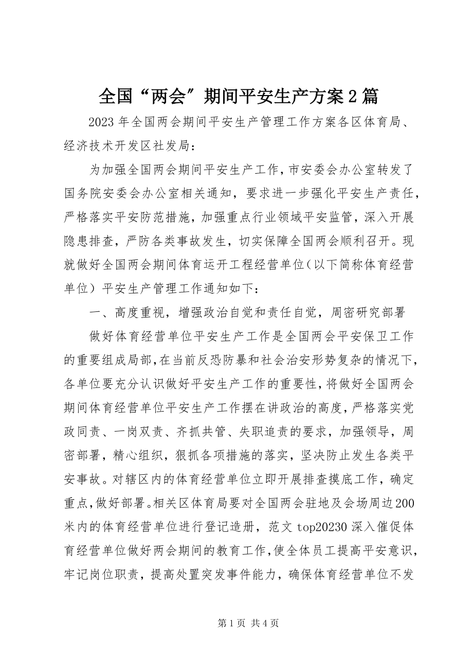 2023年全国“两会”期间安全生产方案2篇.docx_第1页