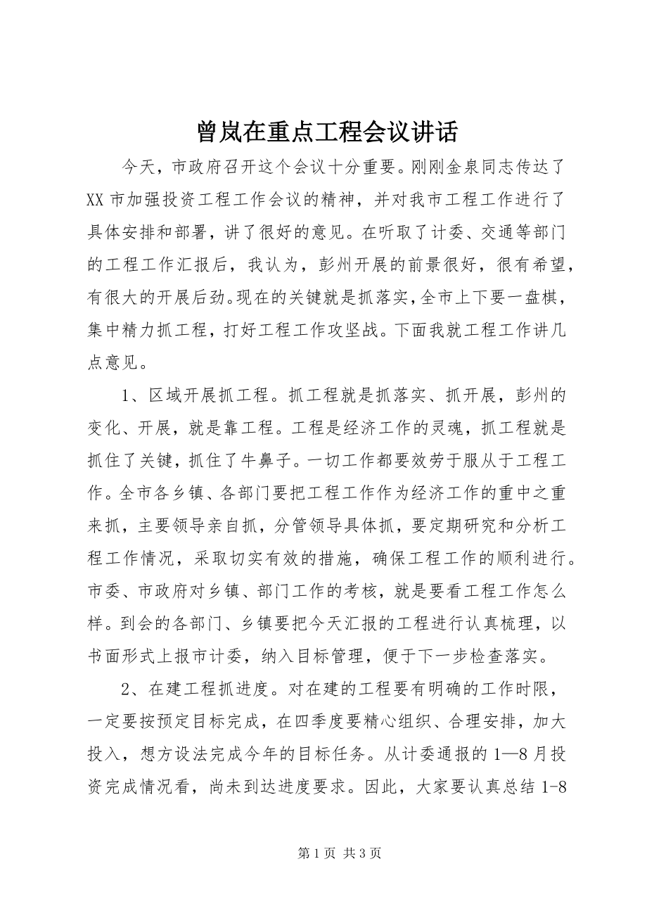 2023年曾岚在重点项目会议致辞新编.docx_第1页