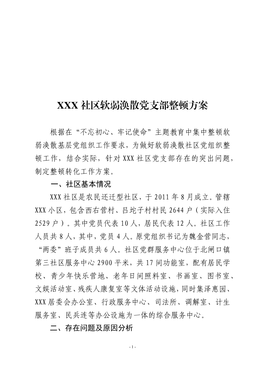 社区软弱涣散党组织整顿方案.docx_第1页