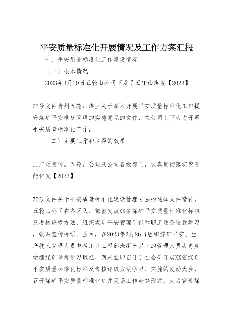 2023年安全质量标准化开展情况及工作计划汇报新编.doc_第1页