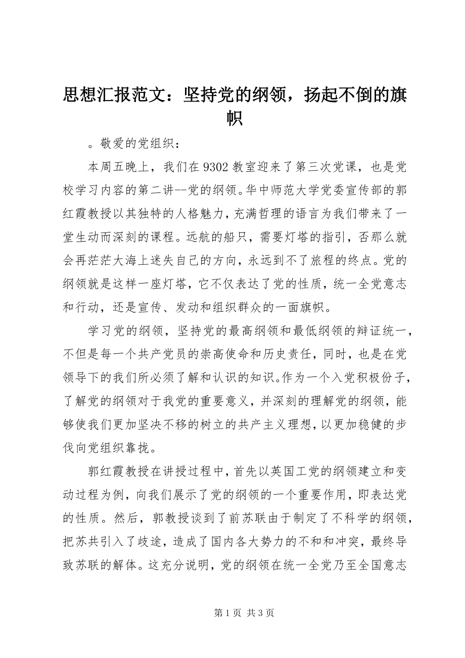 2023年思想汇报坚持党的纲领扬起不倒的旗帜.docx_第1页