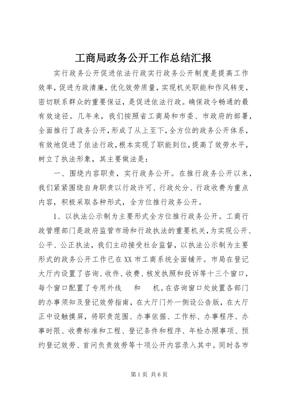 2023年工商局政务公开工作总结汇报.docx_第1页