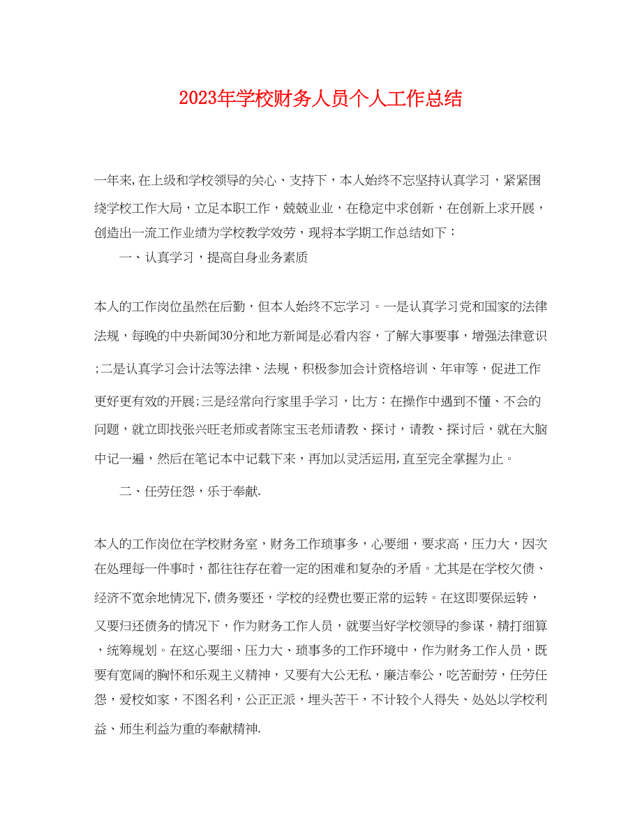 2023年学校财务人员个人工作总结.docx_第1页