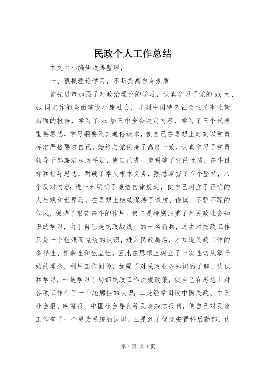 2023年民政个人工作总结.docx_第1页