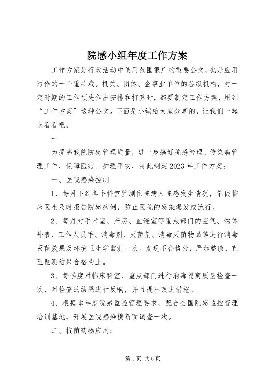 2023年院感小组年度工作计划.docx_第1页