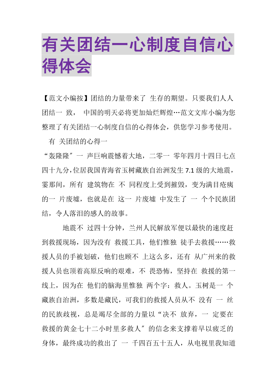 2023年有关团结一心制度自信心得体会.doc_第1页