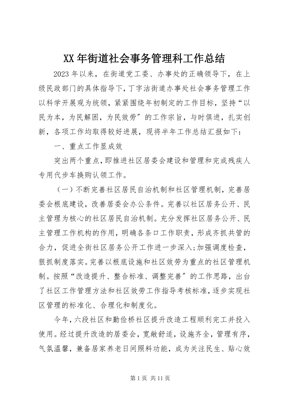 2023年街道社会事务管理科工作总结.docx_第1页