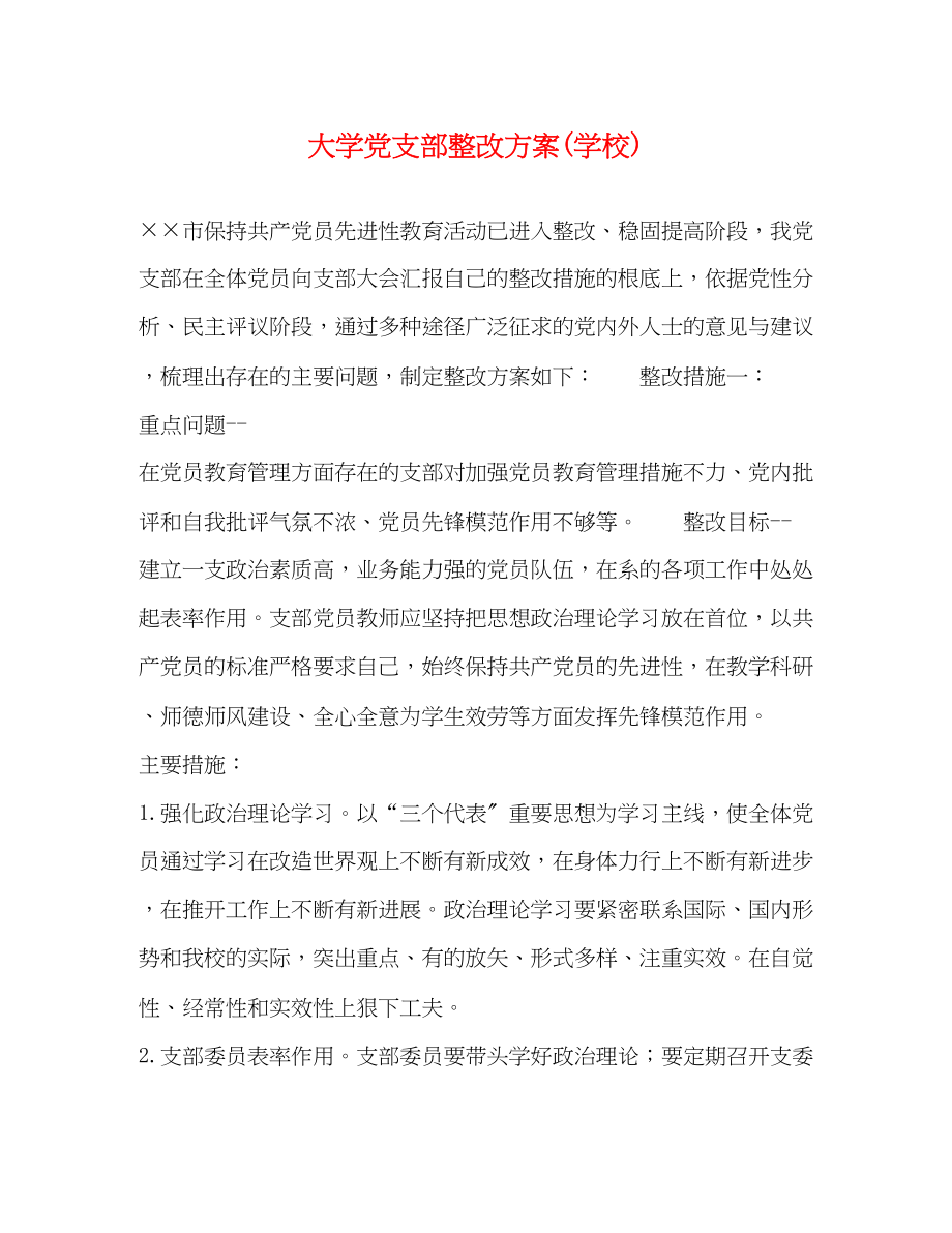 2023年大学党支部整改方案学校.docx_第1页