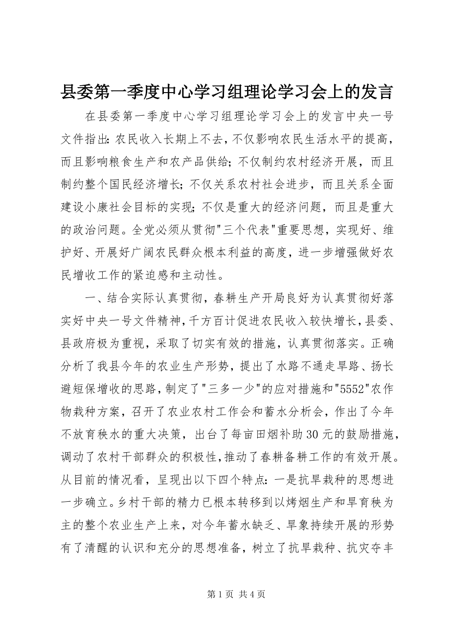 2023年县委第一季度中心学习组理论学习会上的讲话.docx_第1页