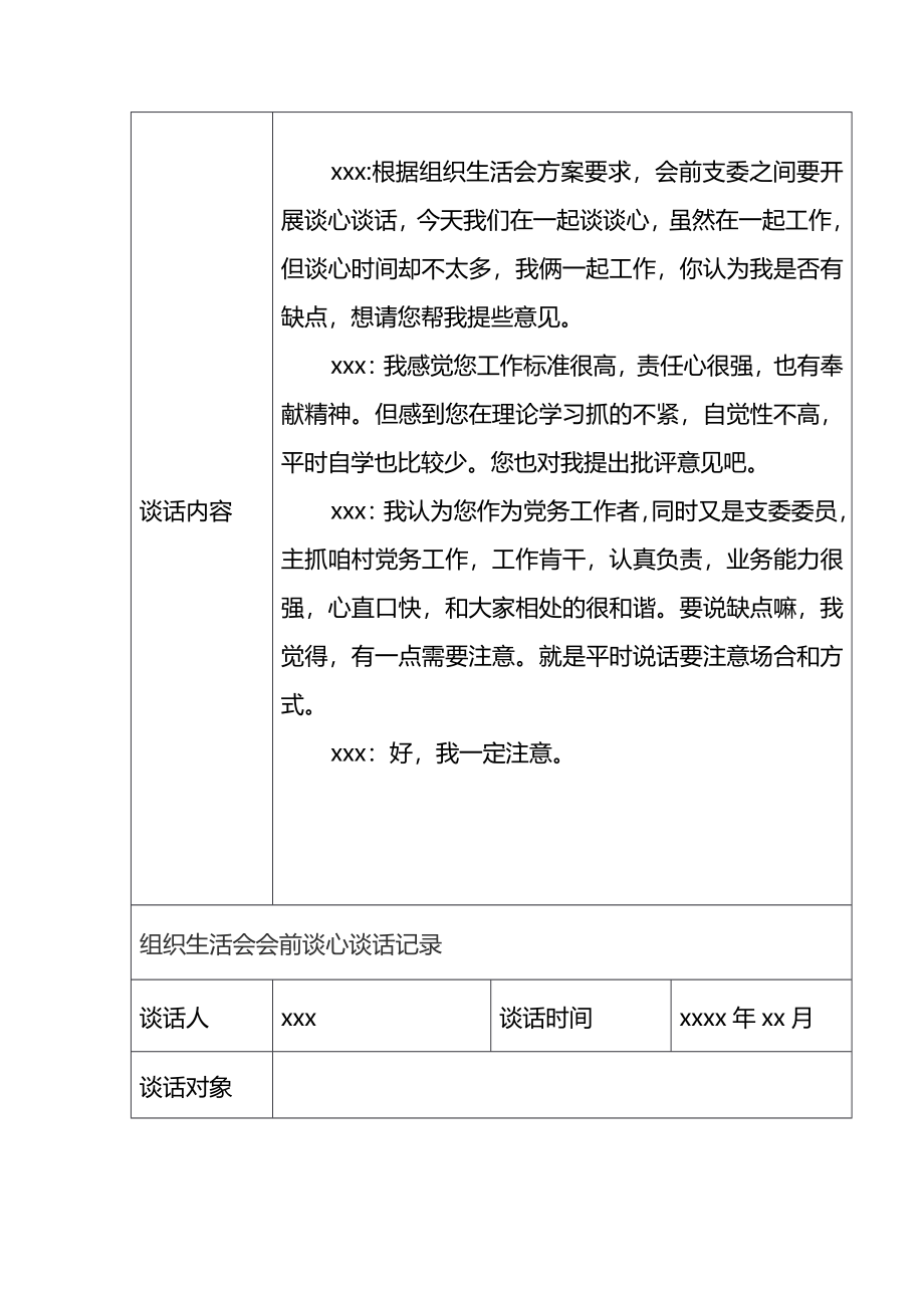 组织生活会会前谈心谈话记录汇编11篇.docx_第3页