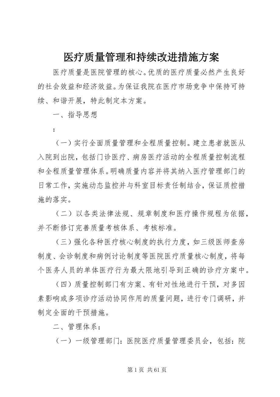 2023年医疗质量管理和持续改进措施方案.docx_第1页