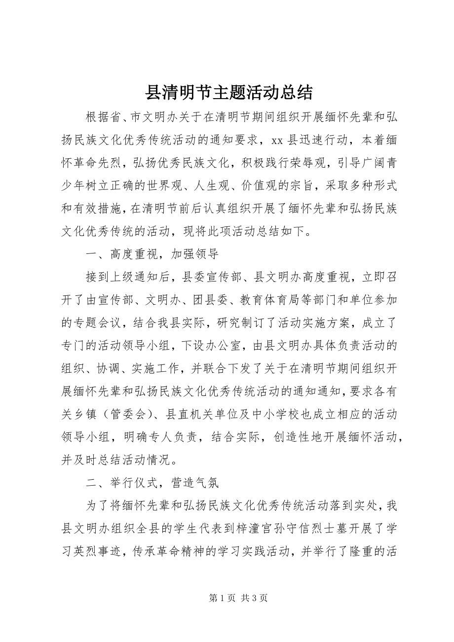 2023年县清明节主题活动总结.docx_第1页