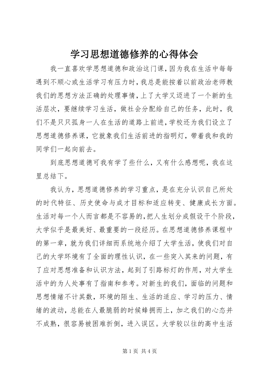 2023年学习《思想道德修养》的心得体会.docx_第1页