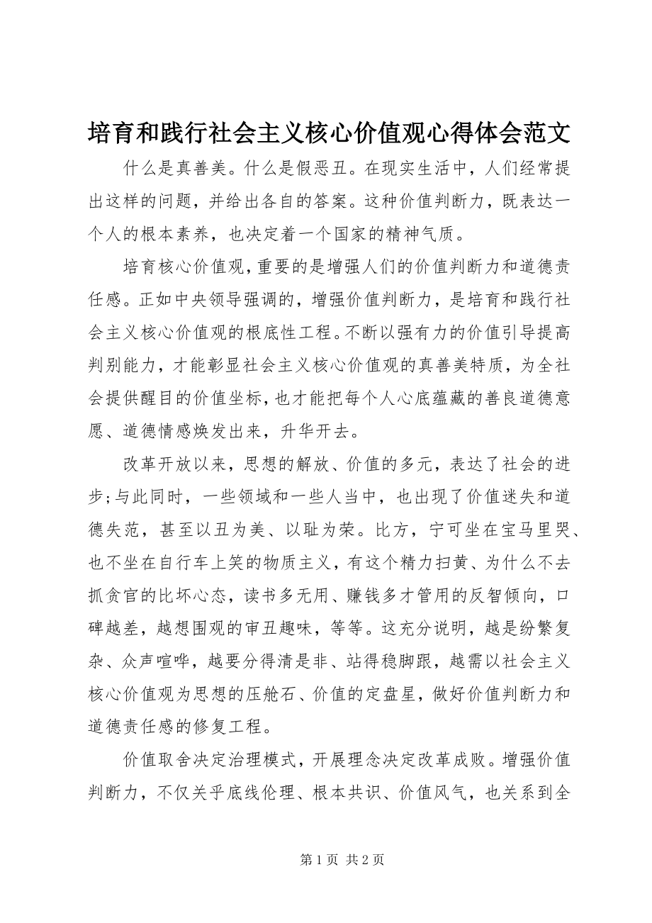 2023年培育和践行社会主义核心价值观心得体会2.docx_第1页