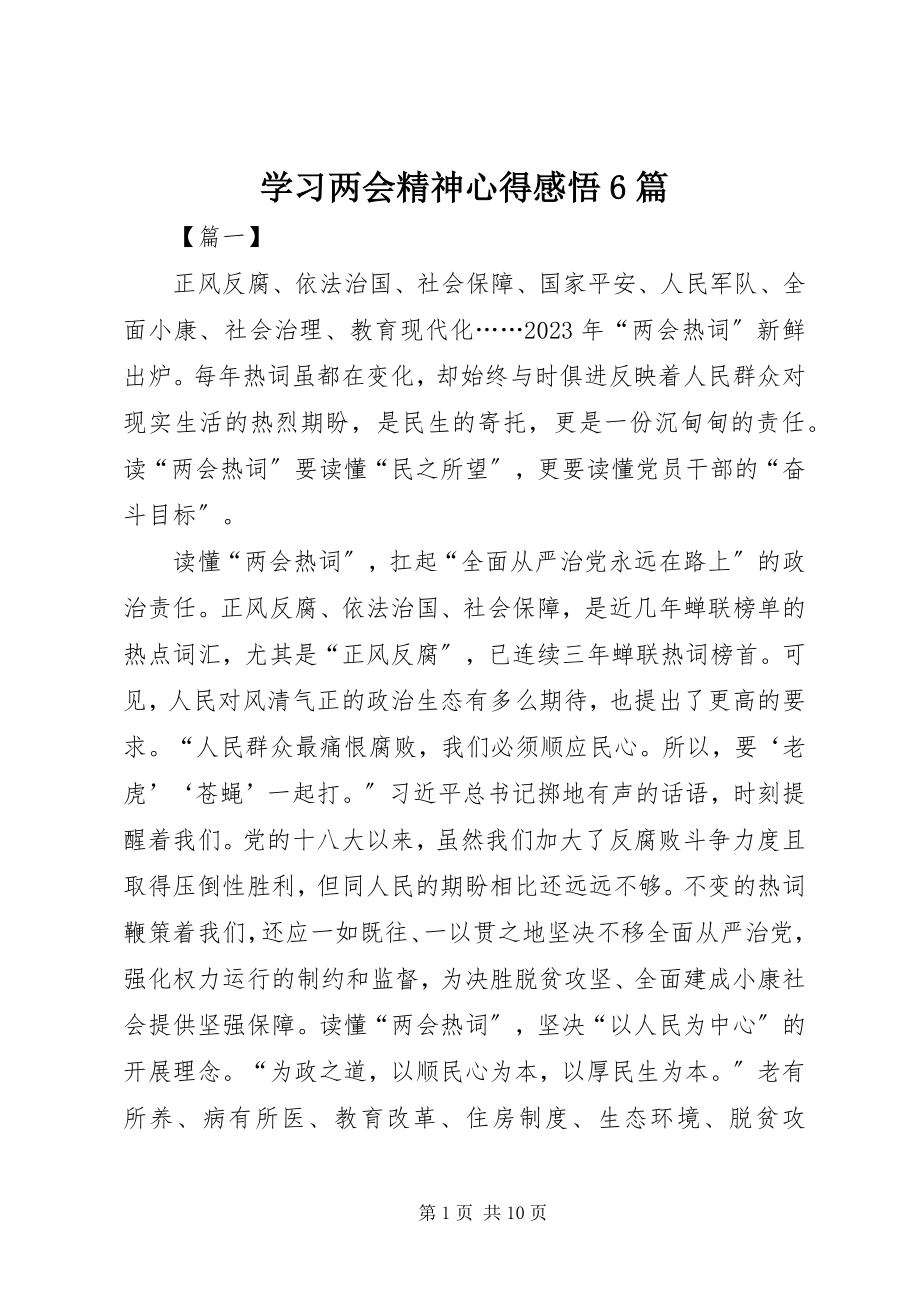 2023年学习两会精神心得感悟6篇.docx_第1页