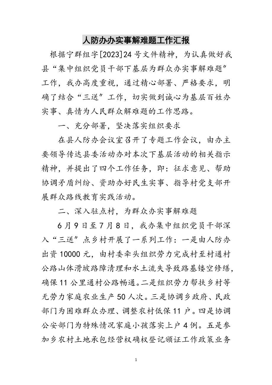 2023年人防办办实事解难题工作汇报范文.doc_第1页