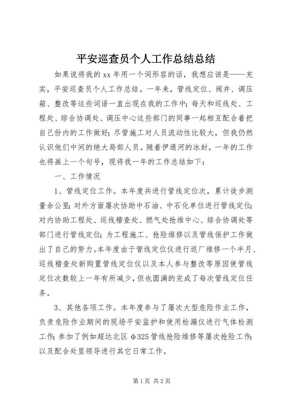 2023年安全巡查员个人工作总结总结新编.docx_第1页