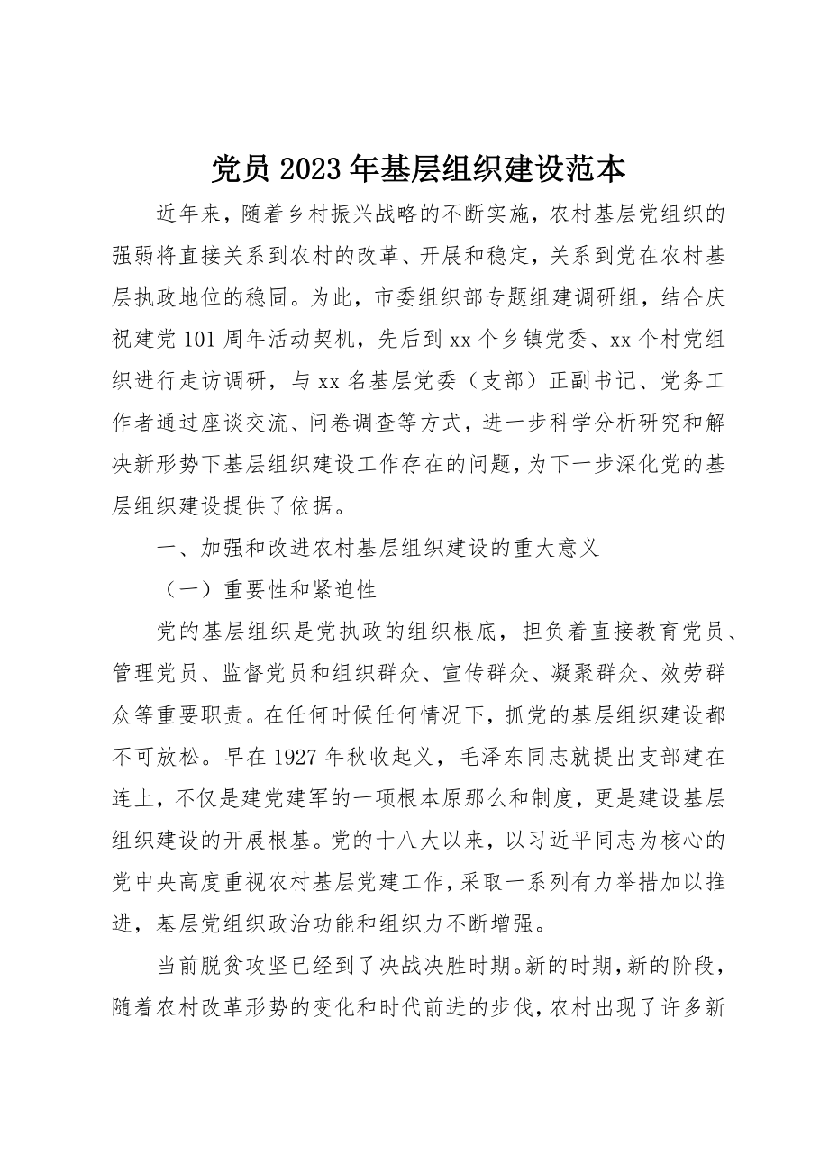 2023年党员某年基层组织建设范本.docx_第1页