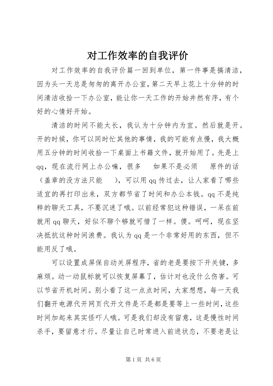 2023年对工作效率的自我评价.docx_第1页