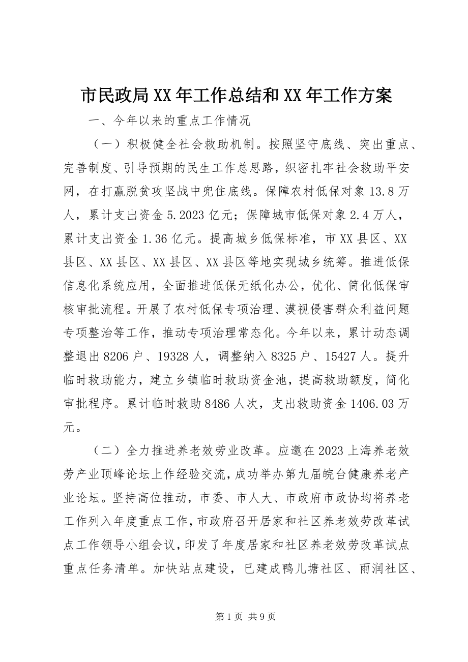 2023年市民政局工作总结和工作计划.docx_第1页