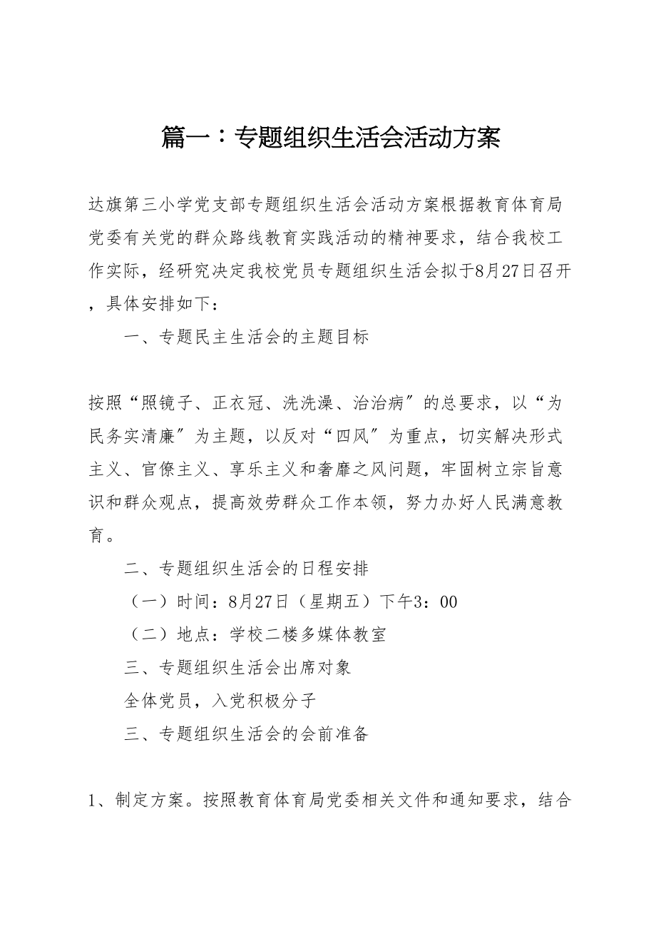 2023年篇一专题组织生活会活动方案.doc_第1页