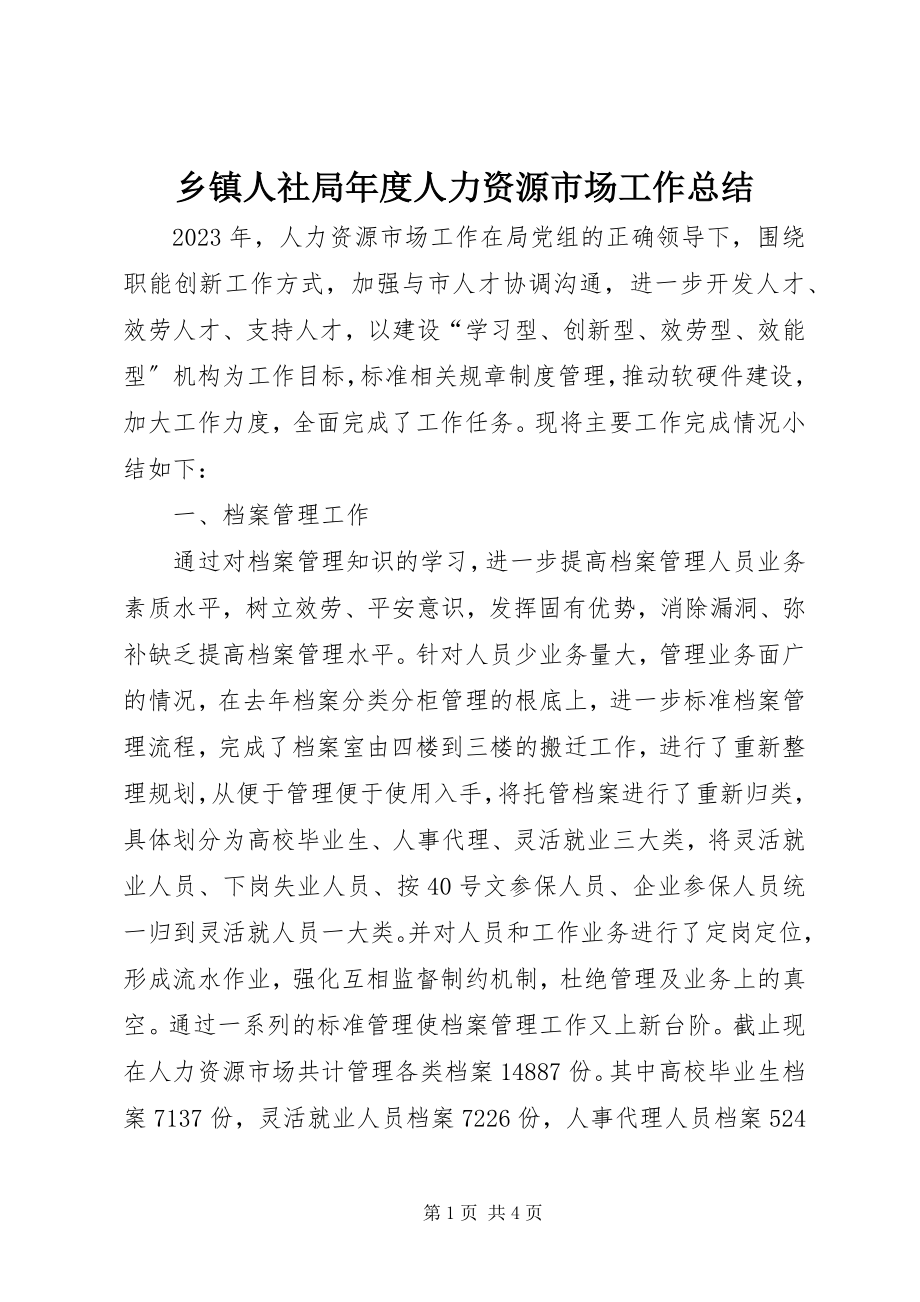 2023年乡镇人社局年度人力资源市场工作总结.docx_第1页