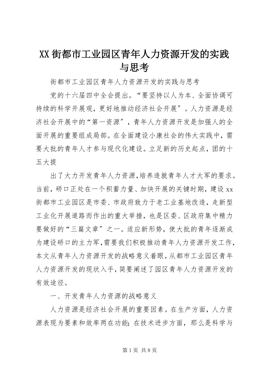 2023年XX街都市工业园区青年人力资源开发的实践与思考.docx_第1页