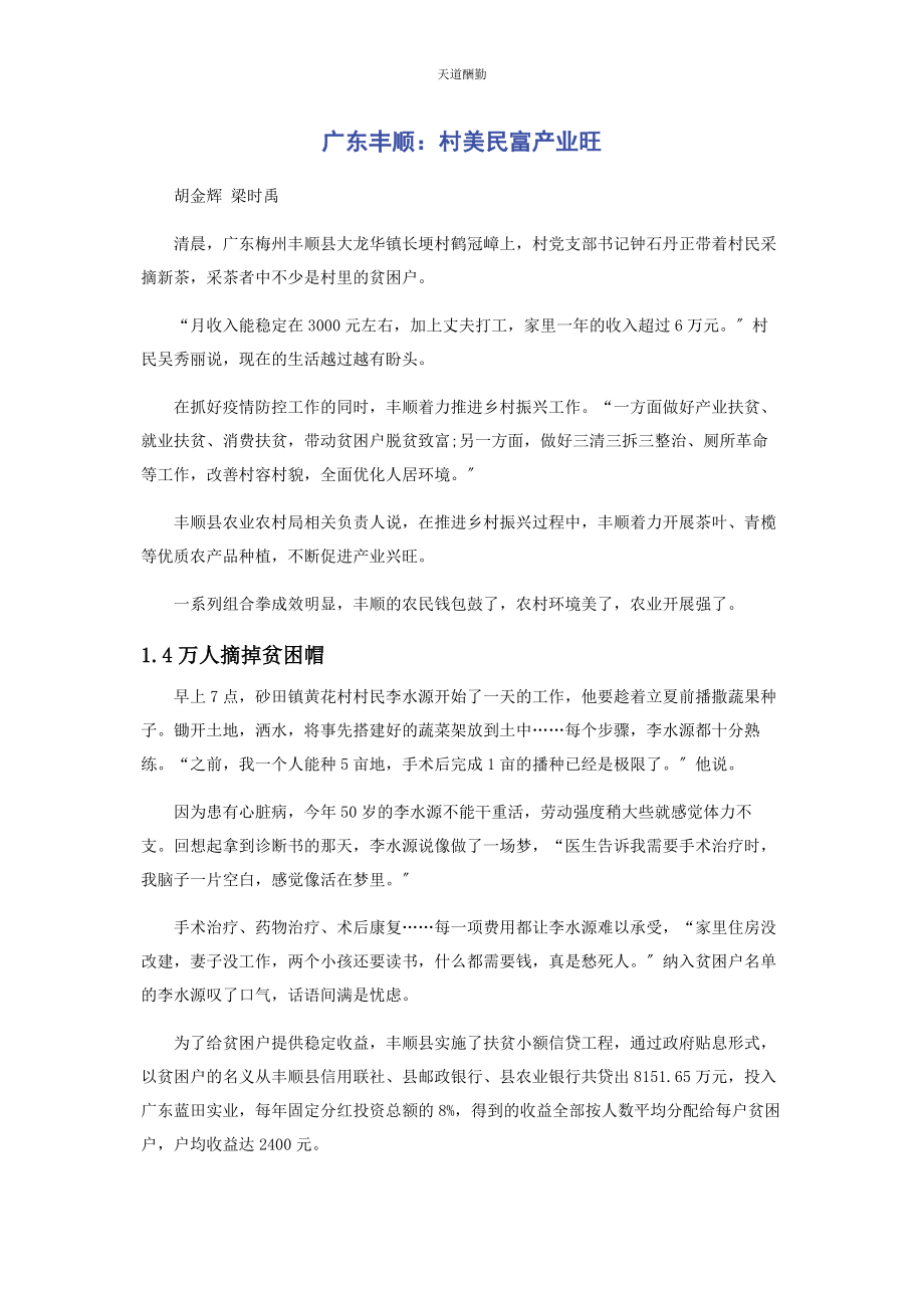 2023年广东丰顺村美民富产业旺范文.docx_第1页