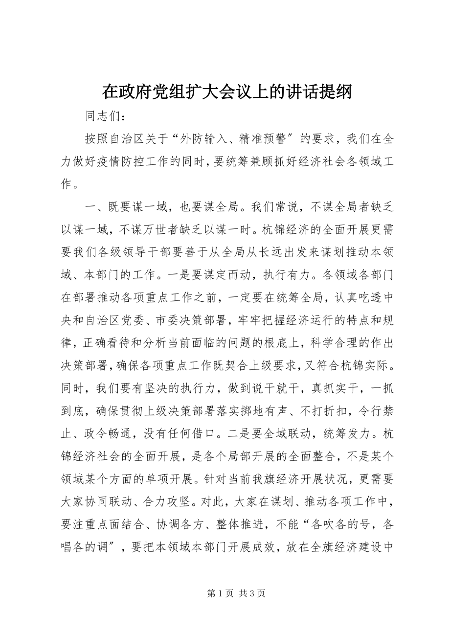 2023年在政府党组扩大会议上的致辞提纲.docx_第1页