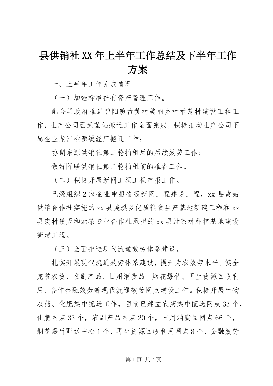 2023年县供销社上半年工作总结及下半年工作计划.docx_第1页