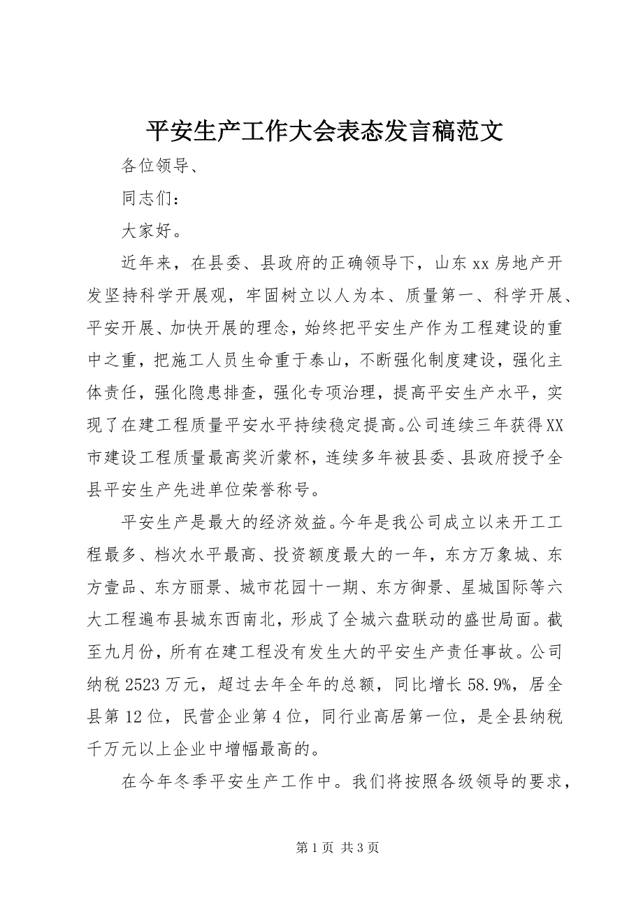 2023年安全生产工作大会表态讲话稿2新编.docx_第1页