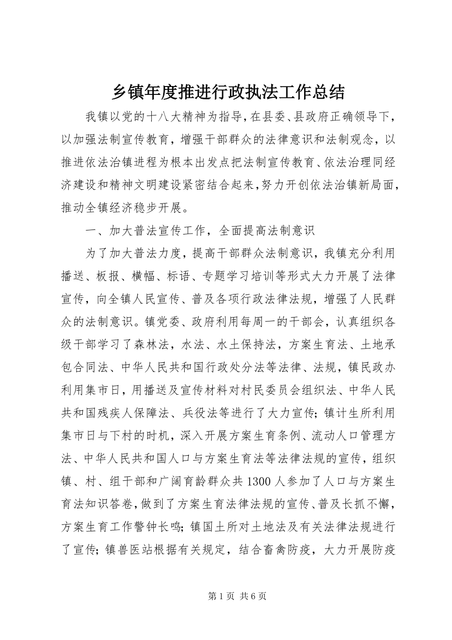 2023年乡镇年度推进行政执法工作总结.docx_第1页