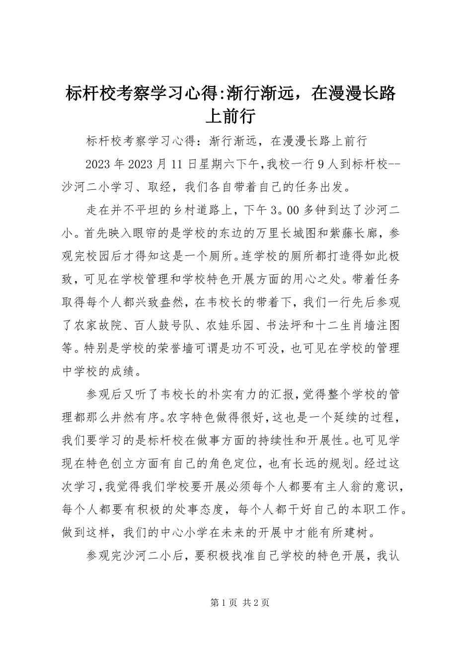 2023年标杆校考察学习心得渐行渐远在漫漫长路上前行新编.docx_第1页