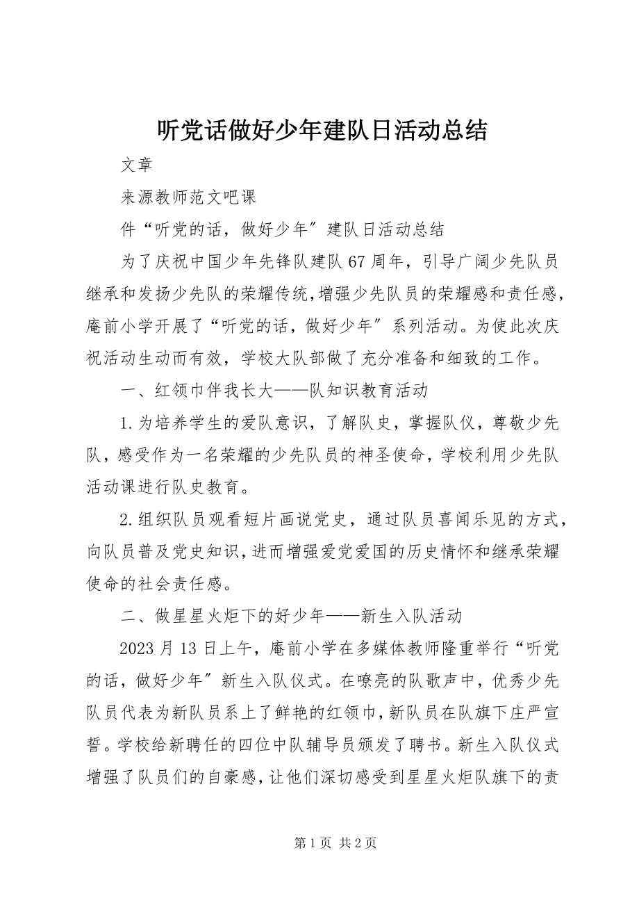 2023年听党话做好少年建队日活动总结.docx_第1页