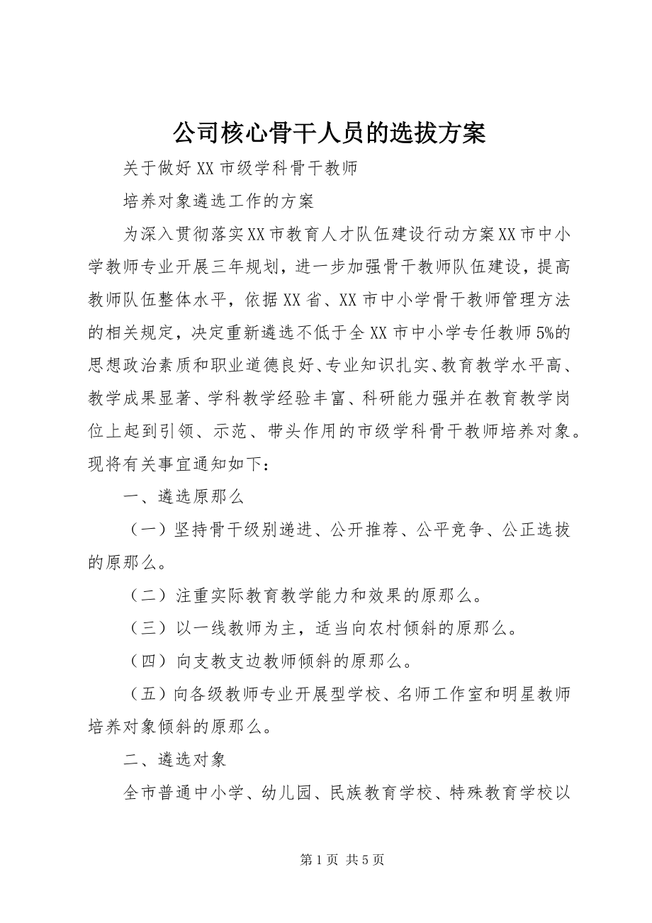 2023年公司核心骨干人员的选拔方案.docx_第1页