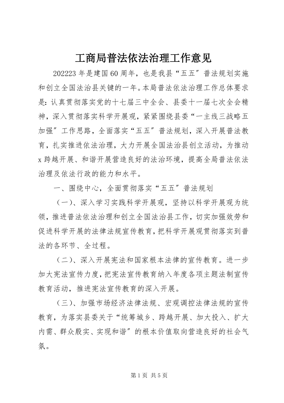 2023年工商局普法依法治理工作意见.docx_第1页