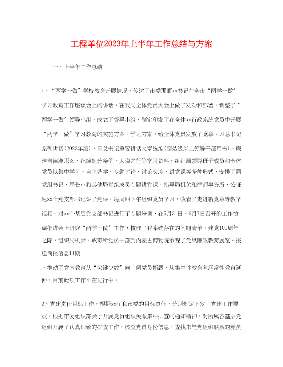 2023年工程单位上半工作总结与计划.docx_第1页