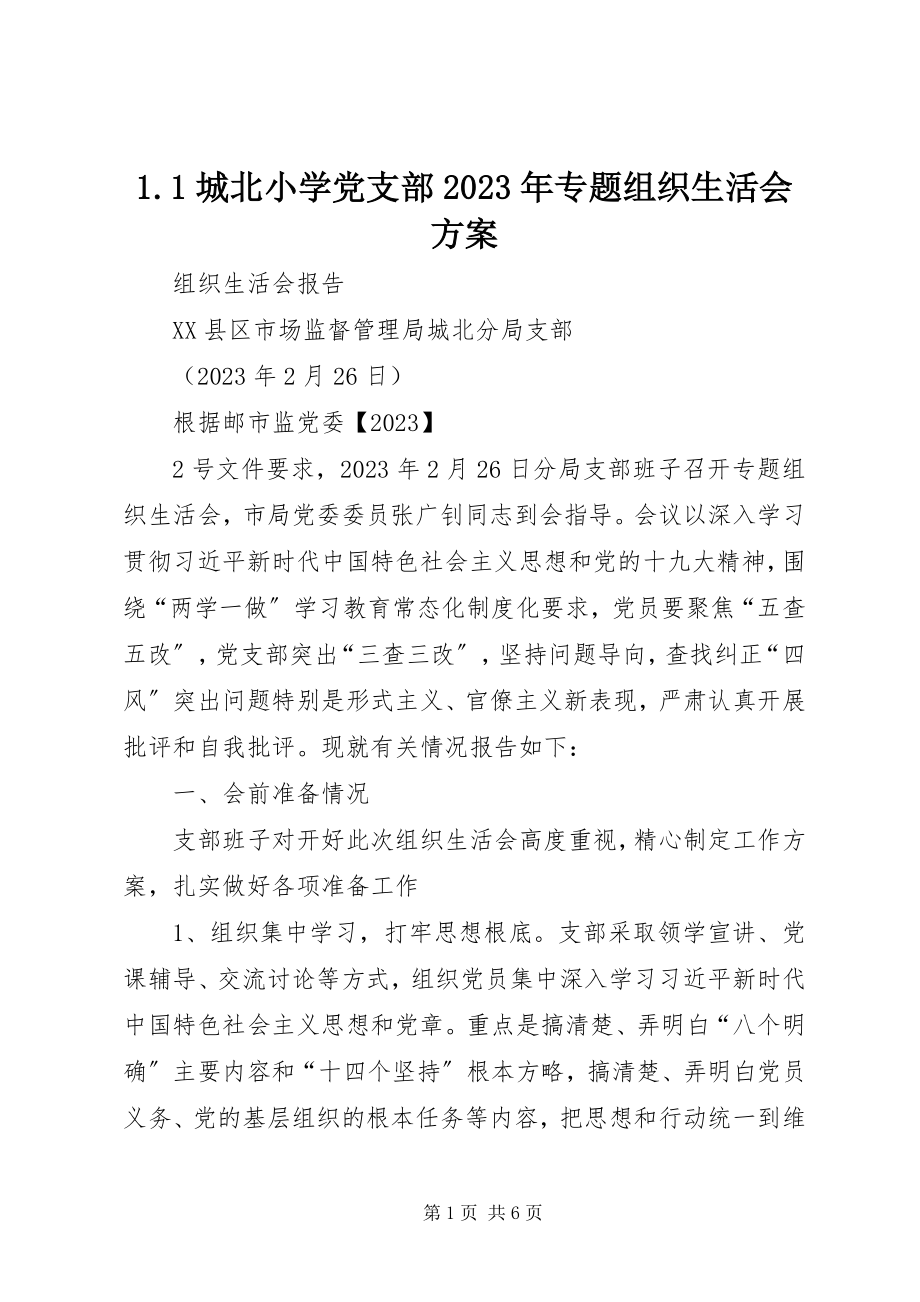 2023年城北小学党支部专题组织生活会方案新编.docx_第1页