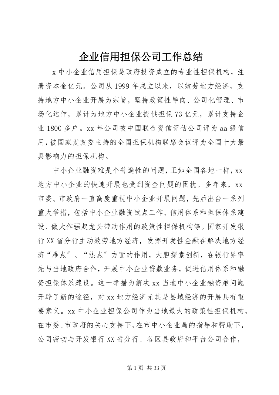 2023年企业信用担保公司工作总结.docx_第1页