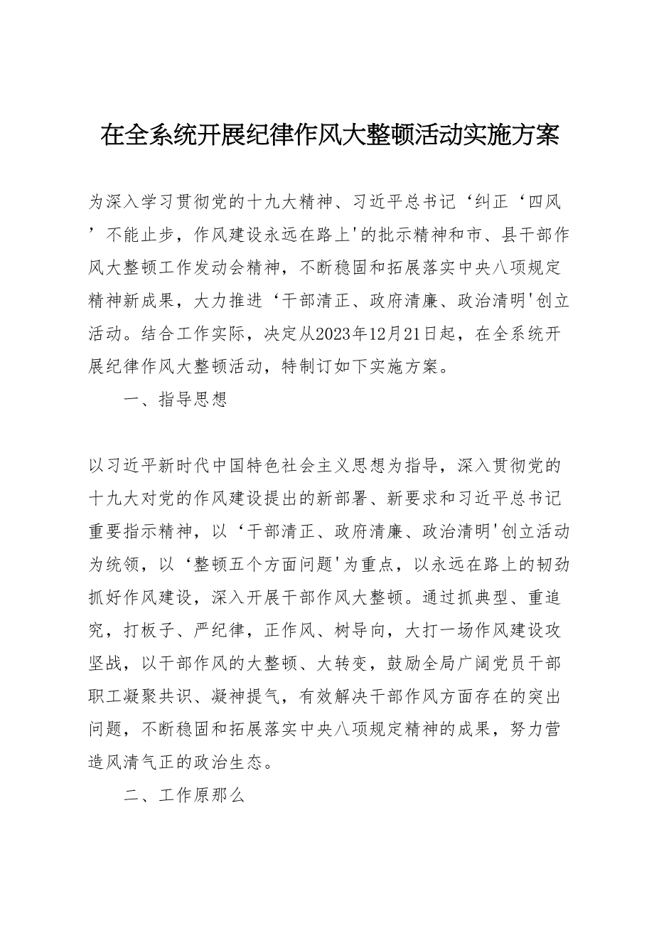 2023年在全系统开展纪律作风大整顿活动实施方案.doc_第1页