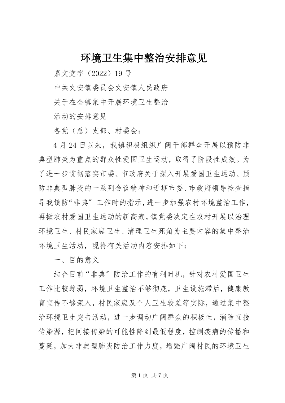 2023年环境卫生集中整治安排意见.docx_第1页