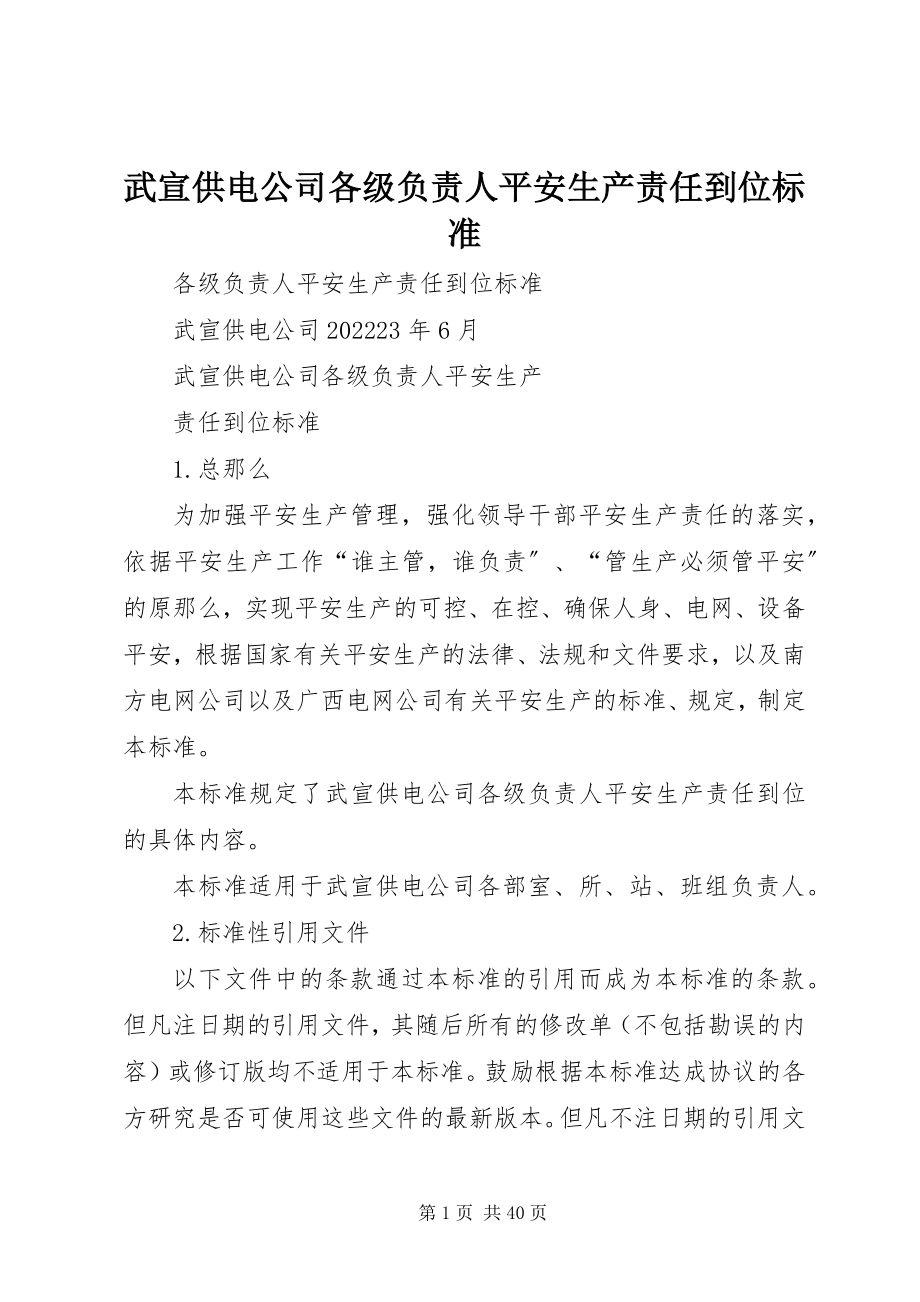 2023年武宣供电公司各级负责人安全生产责任到位标准.docx_第1页