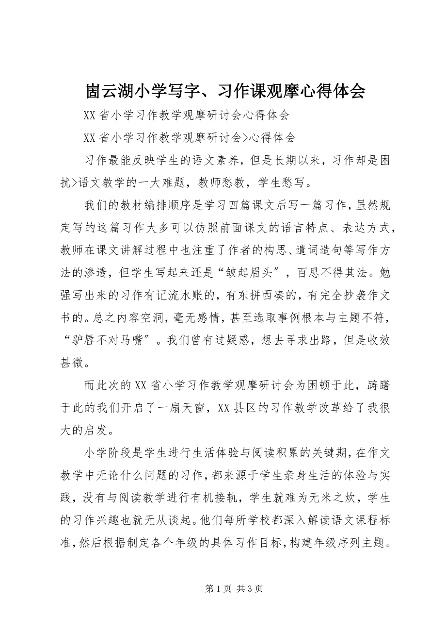 2023年崮云湖小学写字、习作课观摩心得体会.docx_第1页